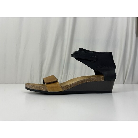 Naot Prophecy Tan/Black Leather High Back Strap Wedge Sandals - EU 40 US 9/9.5 - Picture 3 of 9